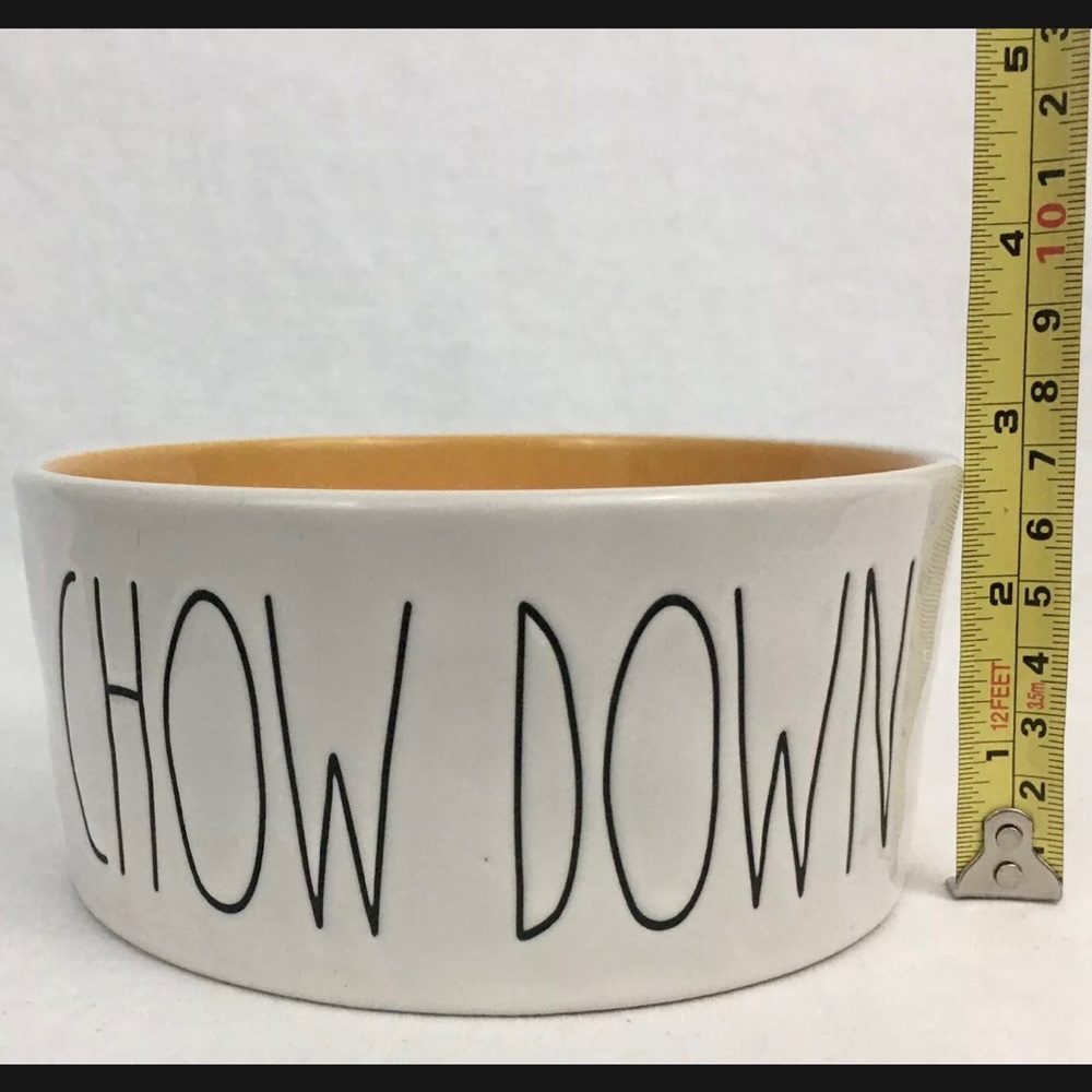Rae Dunn Large Dog Dish Chow Down Pet Bowl Orange Interior 6” New RARE COLOR - Picture 9 of 14